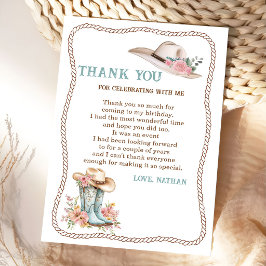 Cartão De Agradecimento Floral Cowgirl Boots and Hat Birthday