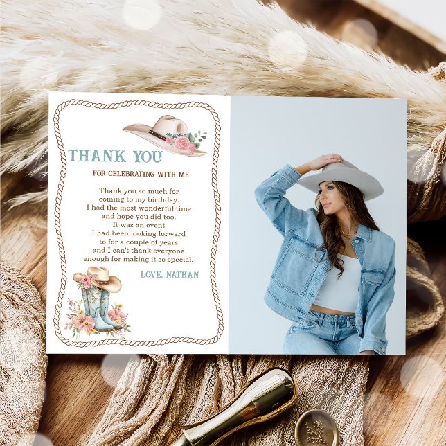 Cartão De Agradecimento Floral Cowgirl Boots and Hat Birthday (Criador carregado)