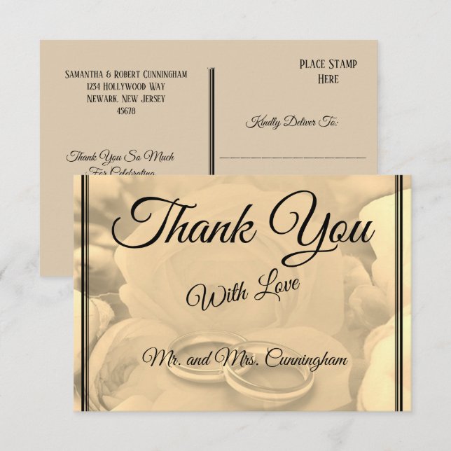 Cartão de agradecimento floral creme elegante com  (Frente/Verso)