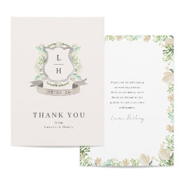 Cartão De Agradecimento Floral Crest Aquarela Monograma Flat Casado