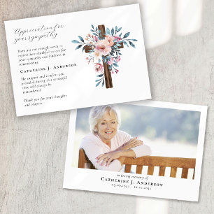 Cartão De Agradecimento Floral Cross Photo Sympathy Funeral Memorial