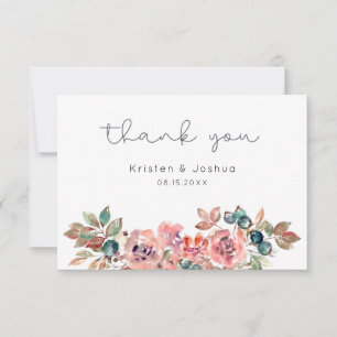 Cartão De Agradecimento Floral de Aquarela