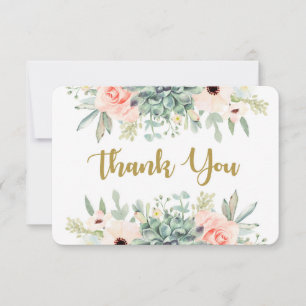 Cartão de agradecimento floral de aquarela de sucu