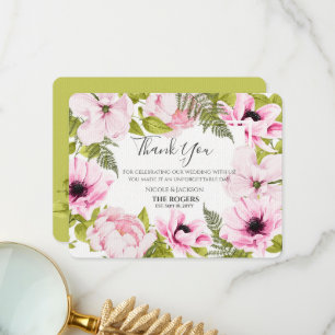 Cartão De Agradecimento Floral de Aquarela Rosa Chic