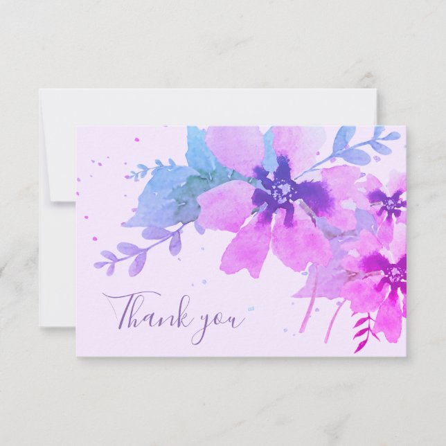 Cartão de Agradecimento Floral de Aquarela Roxa Ro (Frente)