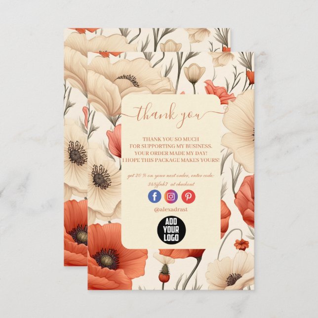 Cartão De Agradecimento Floral de Flores Selvagens Modernas (Frente/Verso)