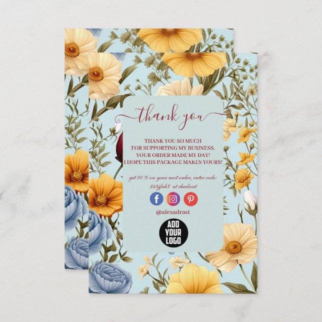 Cartão De Agradecimento Floral de Flores Selvagens Modernas (Frente/Verso)