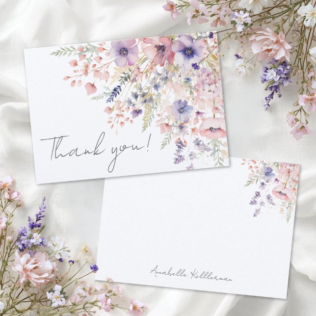 Cartão De Agradecimento Floral de Flores Silvestres (Wildflower Floral Thank You Card )