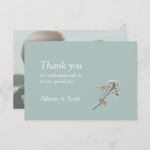 Cartão De Agradecimento Floral de Imprensa Mínima de Fotografia Verde-Airy