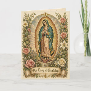 Cartão De Agradecimento Floral de Oração Católica Mary Guadalupe