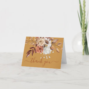 Cartão De Agradecimento Floral de Outono em Dourado