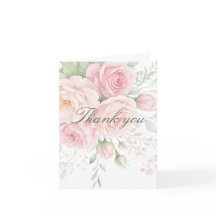 cartão de agradecimento floral de rosas rosa suave