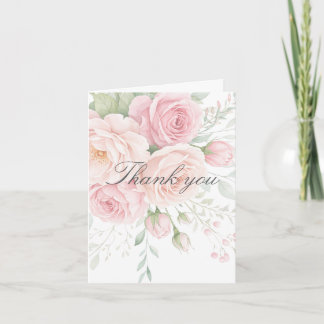 cartão de agradecimento floral de rosas rosa suave