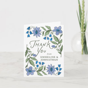 Cartão De Agradecimento Floral Doce País Azul e Verde