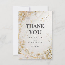 Cartão de Agradecimento Floral Dourado Elegante