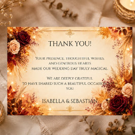 Cartão De Agradecimento Floral Elegante de Outono | Casamento Rústico Boho