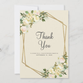 Cartão De Agradecimento Floral Elegante Dourado Frame Rosa Watercolor