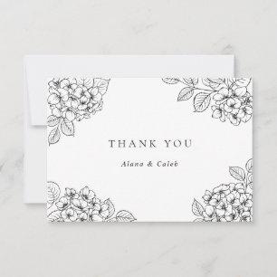 Cartão De Agradecimento Floral Elegante Folhagem de Hortênsia Casamento Ag