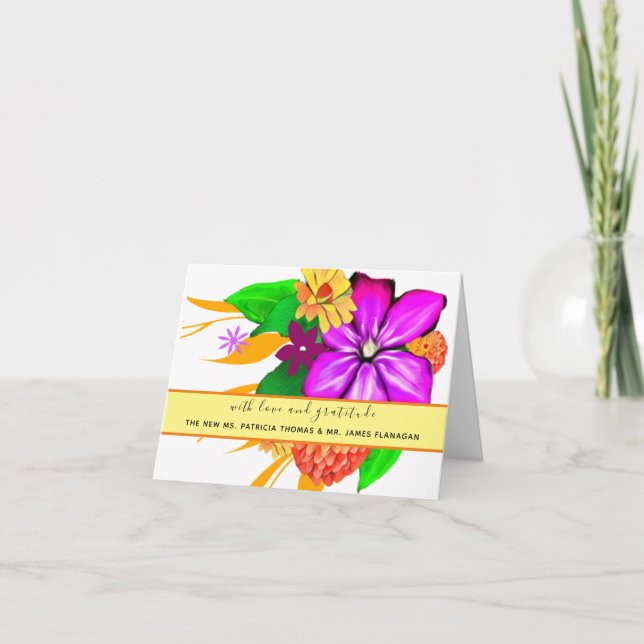 Cartão De Agradecimento Floral Elegante, Magia e Negrito (Frente)