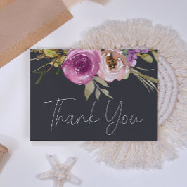 Cartão de Agradecimento Floral Elegante Rosa Poeir