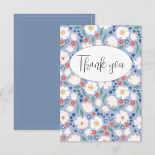 Cartão de Agradecimento Floral em Aquarela Azul