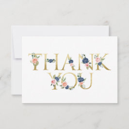 Cartão de Agradecimento Floral em Aquarela Azul Ma