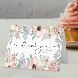 Cartão de Agradecimento Floral em Aquarela Pastel