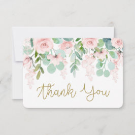 Cartão de agradecimento floral em aquarela rosa de