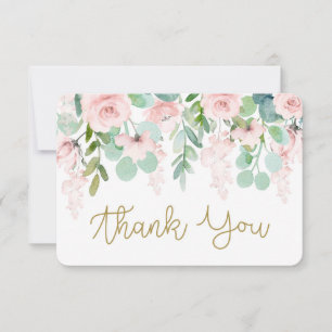 Cartão de agradecimento floral em aquarela rosa de
