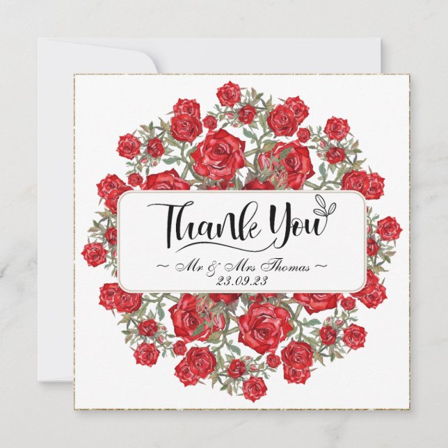 Cartão de agradecimento floral em aquarela Rosa Ve (Frente)