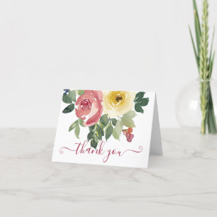 Cartão de agradecimento floral em aquarela vermelh