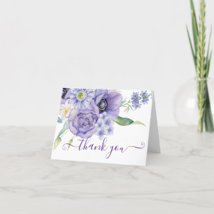 cartão de agradecimento floral em aquarela violeta