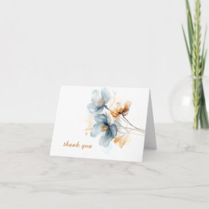 Cartão De Agradecimento Floral Etéreo Azul e Dourado