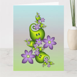 Cartão De Agradecimento Floral Fantasy Lilac Flowers Green Shapes Fractal