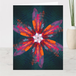 Cartão De Agradecimento Floral Flores de Mandala Laranja Vermelho Abstrato