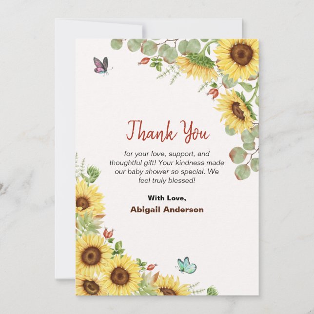 Cartão De Agradecimento Floral Flower Baby Shower Thank You Flat Cards (Frente)