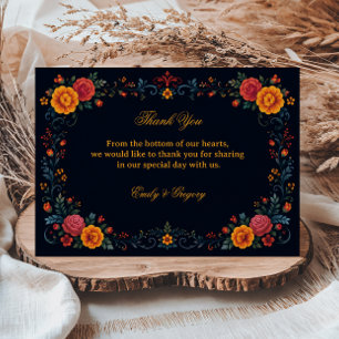 Cartão De Agradecimento Floral Folclórica Vintage Gratidão