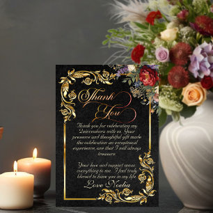 Cartão De Agradecimento Floral, Folhas Douradas e Tiara - Quinceanera Pret