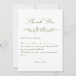 Cartão De Agradecimento Floral Francês Verde Salvia Elegante Vintage