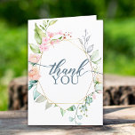 Cartão De Agradecimento Floral Geométrico Watercolor Obrigado<br><div class="desc">Este design geométrico com um tema floral absolutamente bonito apresenta flores de cor-d-água pastel macia em torno de formas geométricas douradas em torno do texto.</div>