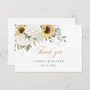 Cartão De Agradecimento Floral Girassóis Hydrangea Casamento Obrigado
