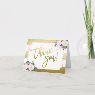 Cartão De Agradecimento Floral Gold Falso Folheado   Obrigado