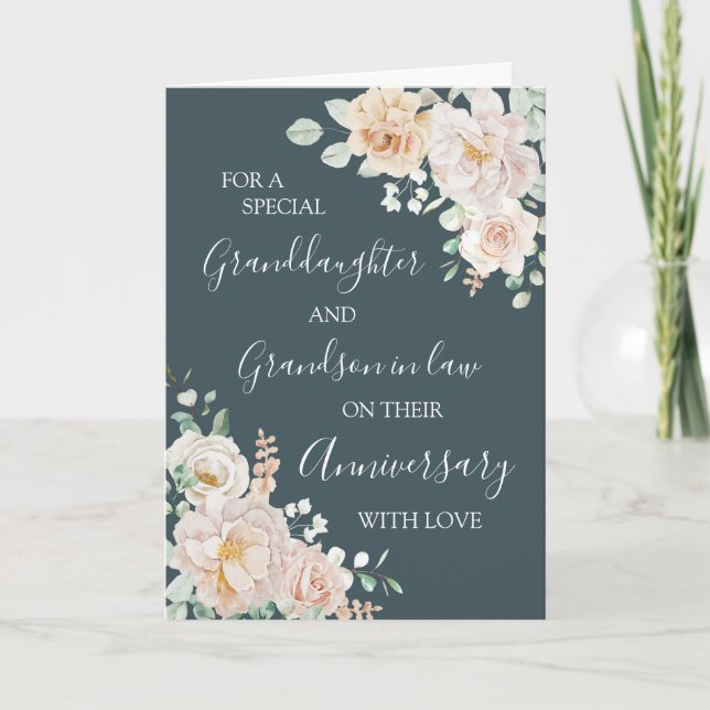 Cartão De Agradecimento Floral Granddaughter and Husband Anniversary Card (Frente)