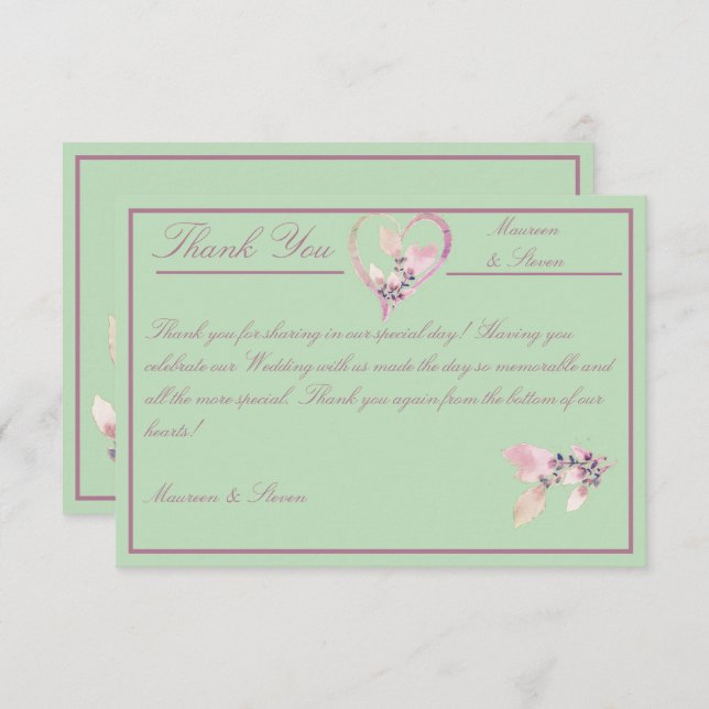 Cartão De Agradecimento Floral Green e Mauve Wedding (Frente/Verso)
