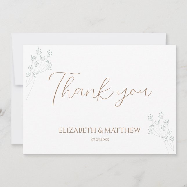 Cartão De Agradecimento Floral Greenery Wedding Thank You Card (Frente)