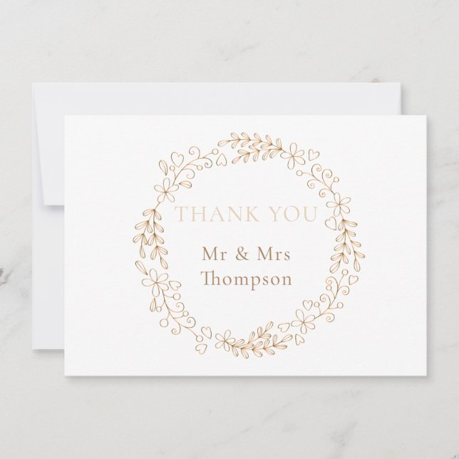 Cartão De Agradecimento Floral Halo Laurel Garland Casamento Obrigado (Frente)