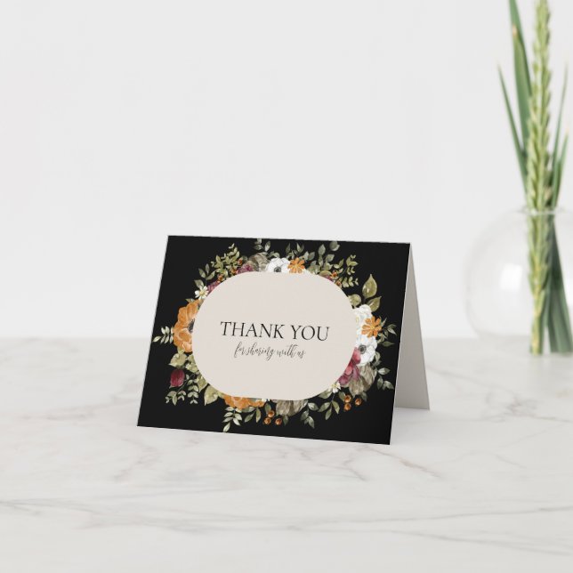 Cartão De Agradecimento Floral Horizontal Botânico Rústico de Outono com F (Frente)