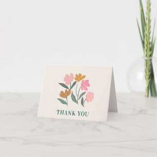 Cartão De Agradecimento Floral Ilustrado Botânico Moderno Rosa e Verde