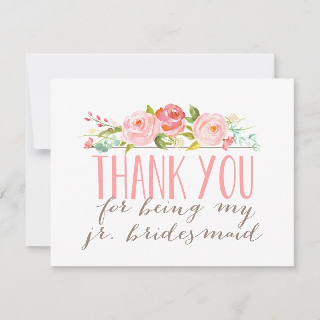 Cartão De Agradecimento Floral Junior Bridesmaid Obrigado (Frente)