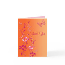 Cartão de Agradecimento Floral Laranja e Rosa